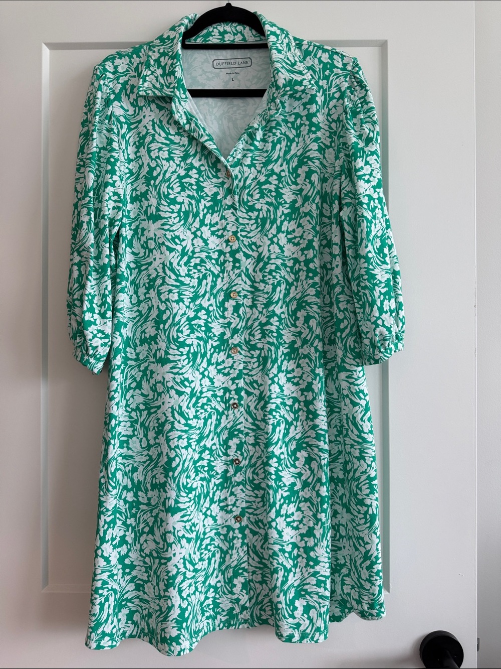 Duffield Lane Green and White Floral Shirt Dress
